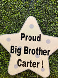 Joyful Storks Big Brother Star Keepsake add-on with a star-shaped design and personalized engraving for new big brothers.
